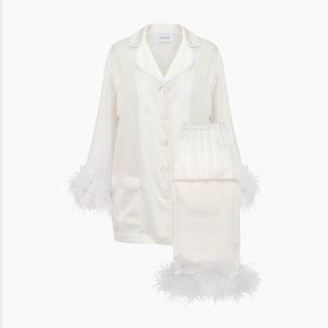 Like New Sleeper Party Pajamas Set with Double Feathers in White